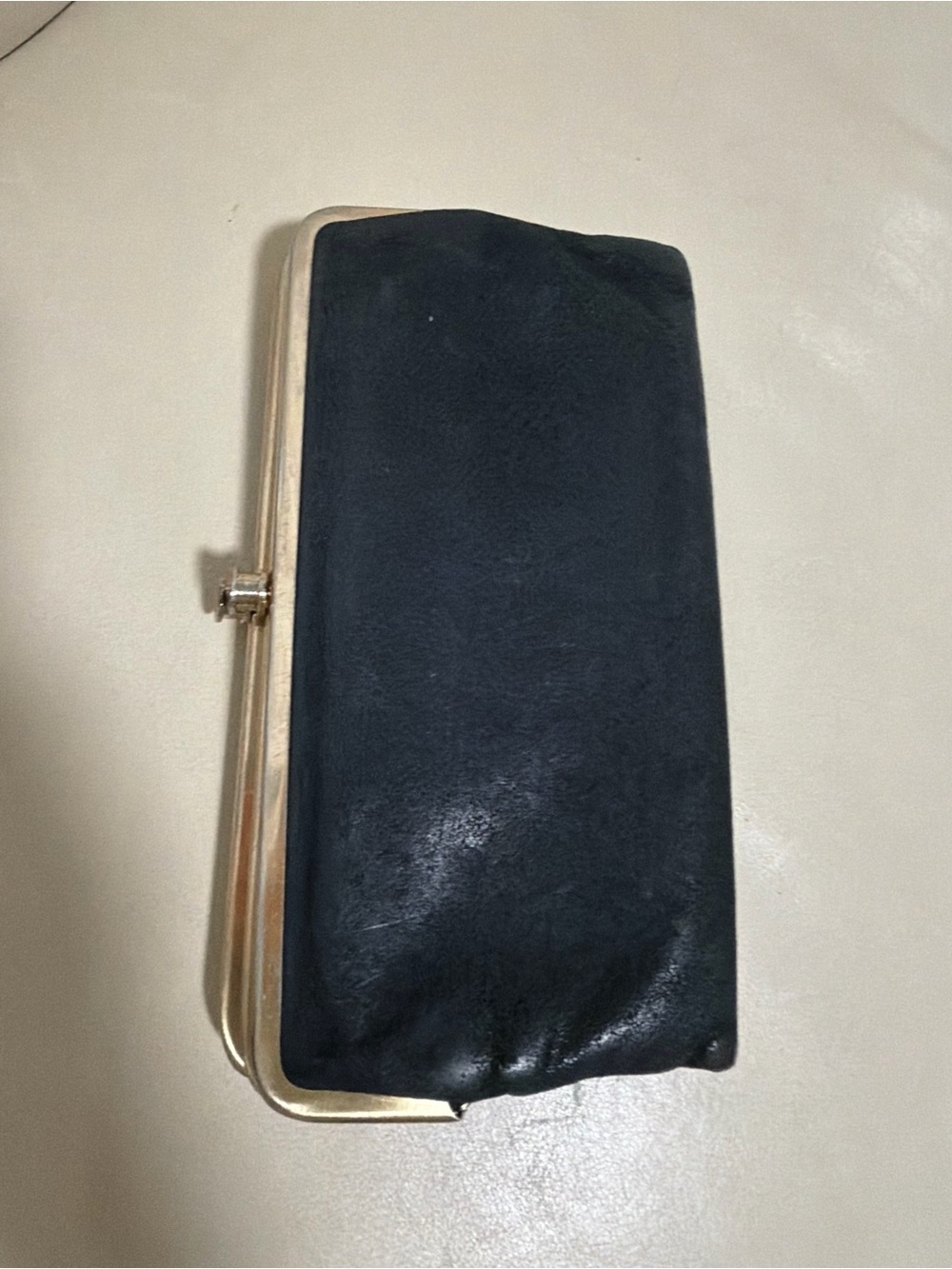 HOBO Black Leather Clutch with Gold-Tone Frame